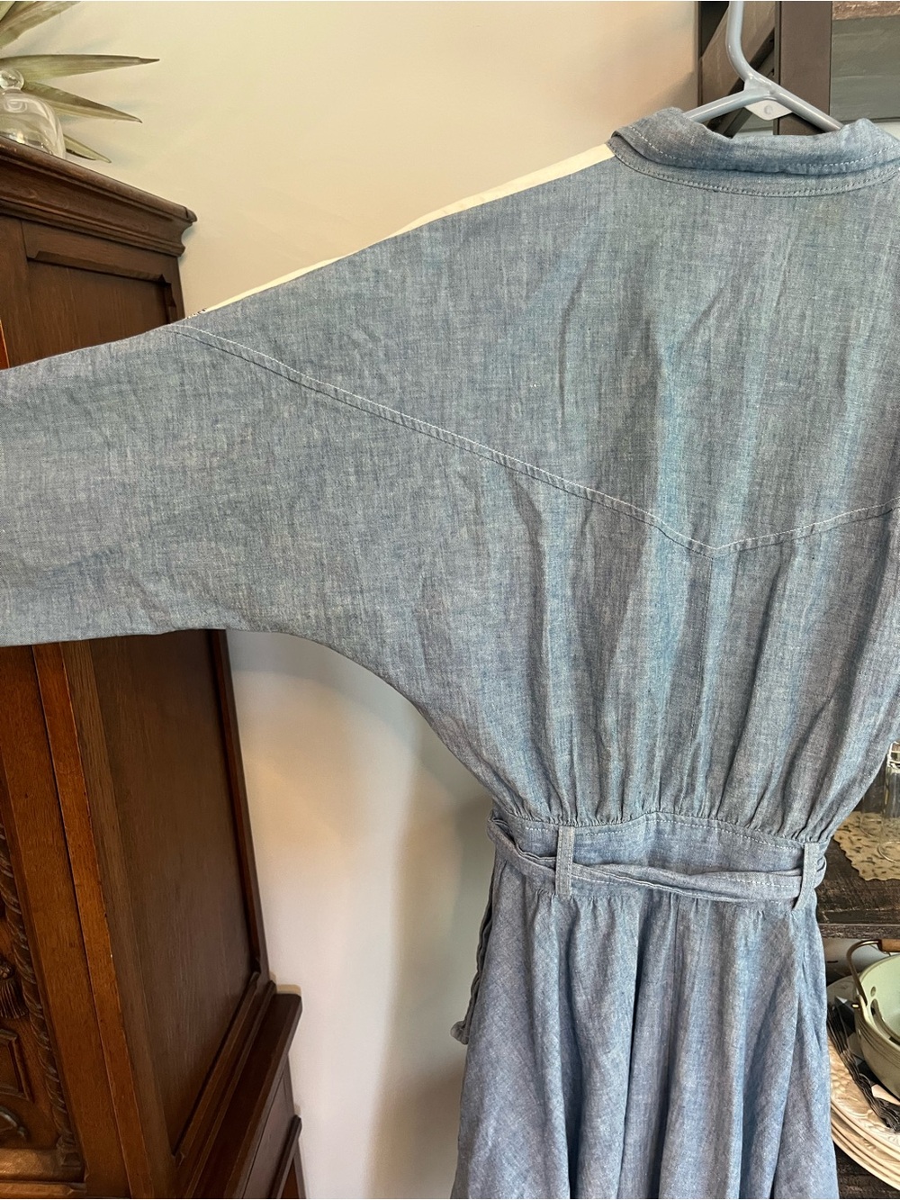 Real Vintage Made in USA Embroidered Chambray Cowgirl Shirt Dress w Belt Cotton - Picture 3 of 16